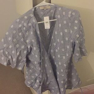 LOFT Polka Dot wrap around blouse